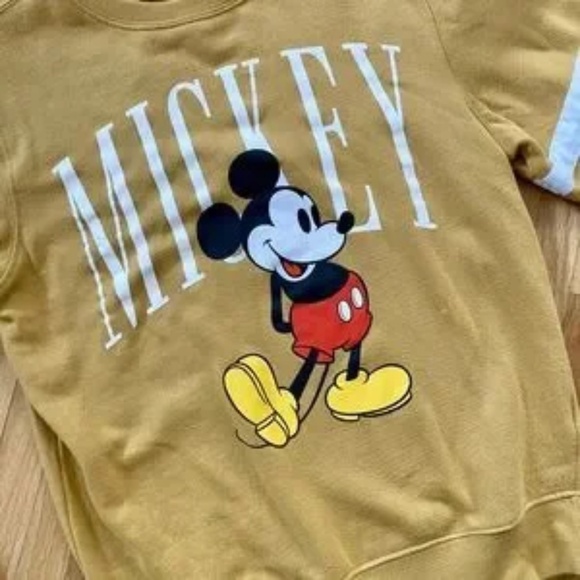 Disney Mickey Mouse Crew Neck Retro Mustard Yellow Sweatshirt Size XS - Picture 3 of 11